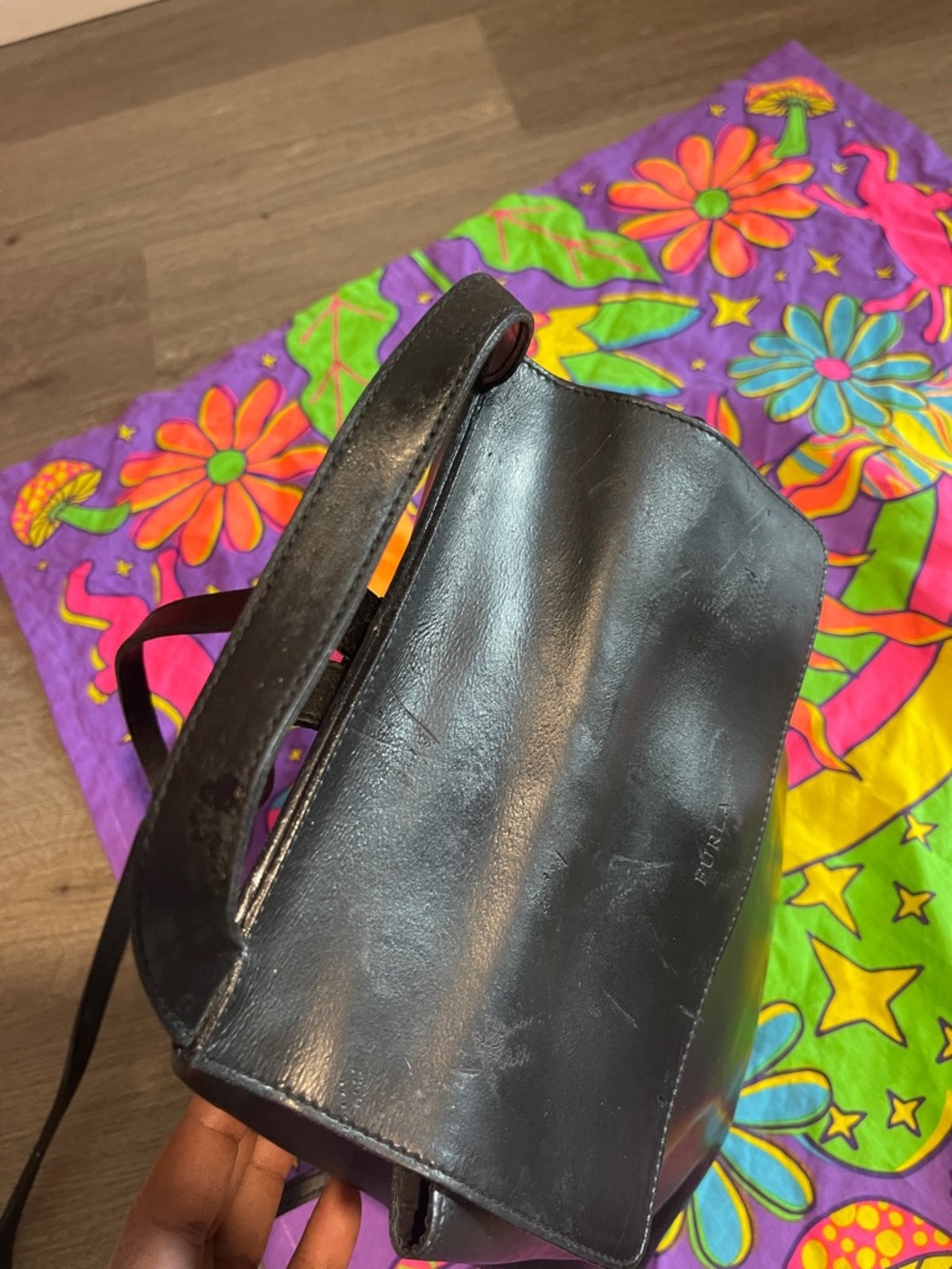Furla Black Leather Flap Backpack with Top Handle Have Small Damage - Picture 6 of 11
